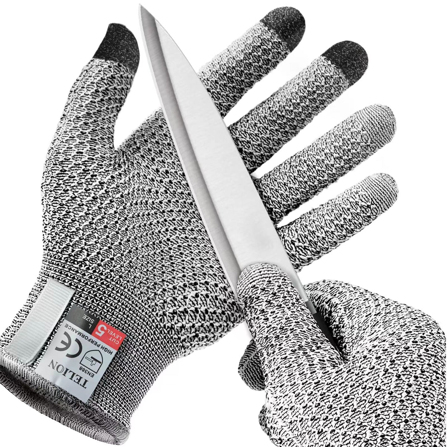 Grey 3-Pack Cut Resistant Gloves (Level 5 Protection) - Pineapple Grip, Touchscreen Compatible, Food Safe for V888-ELOSUNG24486