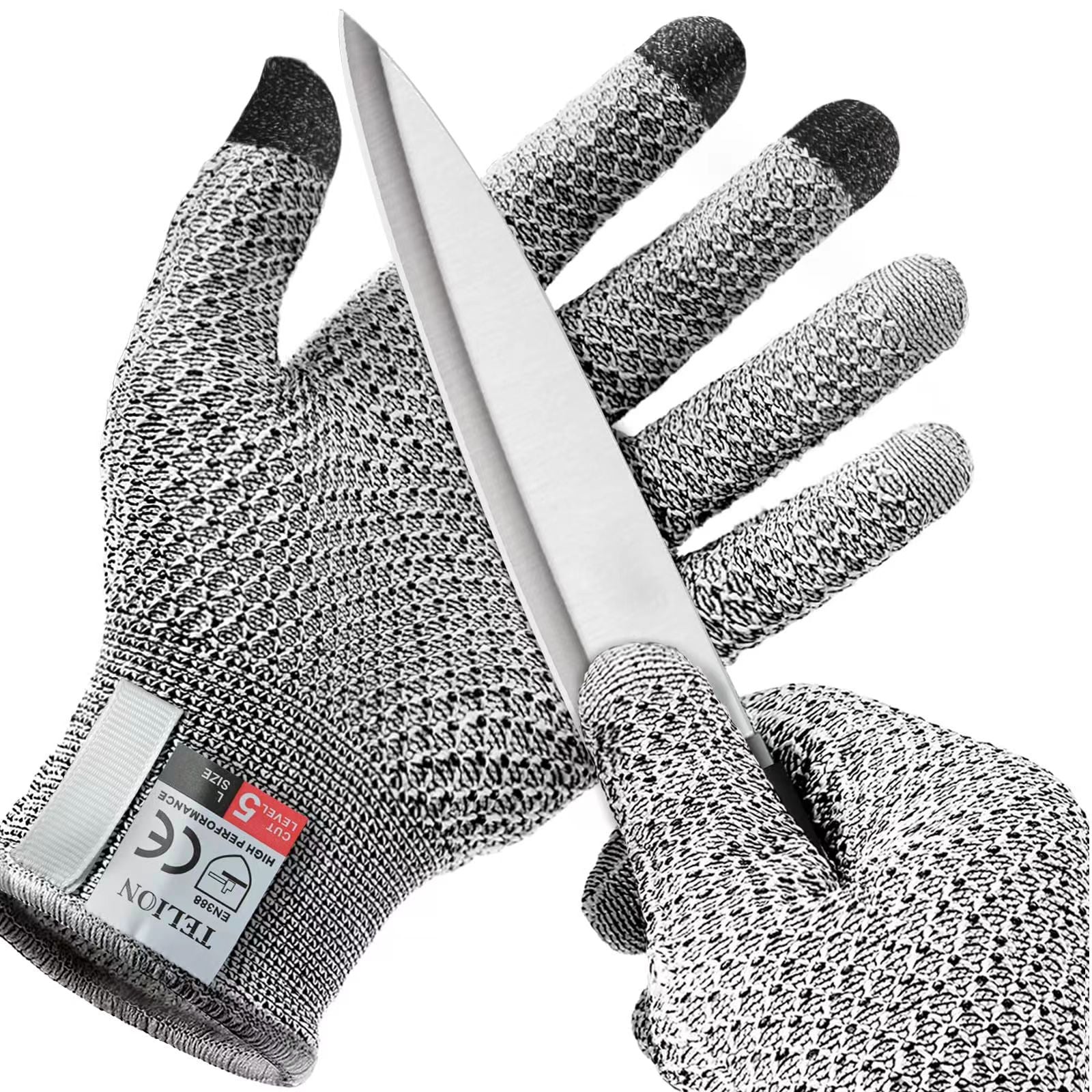 Grey 3-Pack Cut Resistant Gloves (Level 5 Protection) - Pineapple Grip, Touchscreen Compatible, Food Safe for V888-ELOSUNG24486