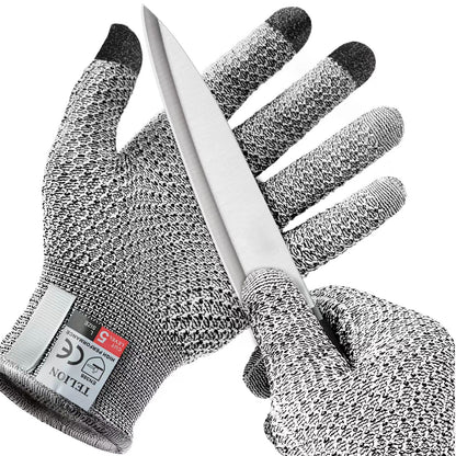 Grey 3-Pack Cut Resistant Gloves (Level 5 Protection) - Pineapple Grip, Touchscreen Compatible, Food Safe for V888-ELOSUNG24486