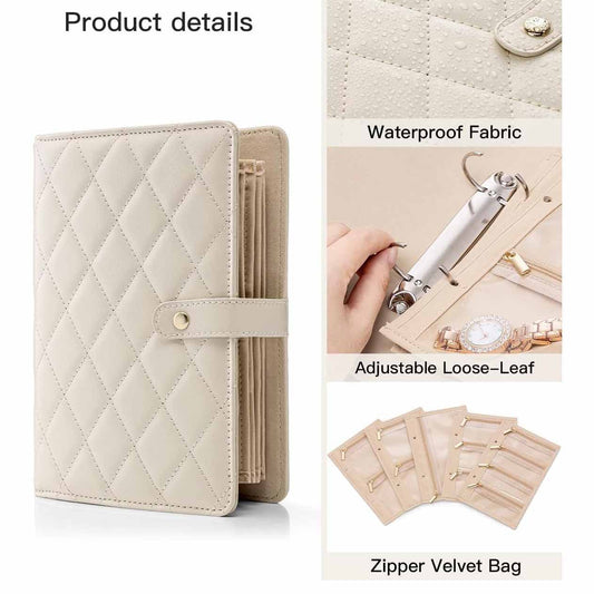 Black Foldable Travel Jewelry Organizer - Velvet Zippered Case with Transparent Pages & Detachable Pouches V888-ELOSUNG24491