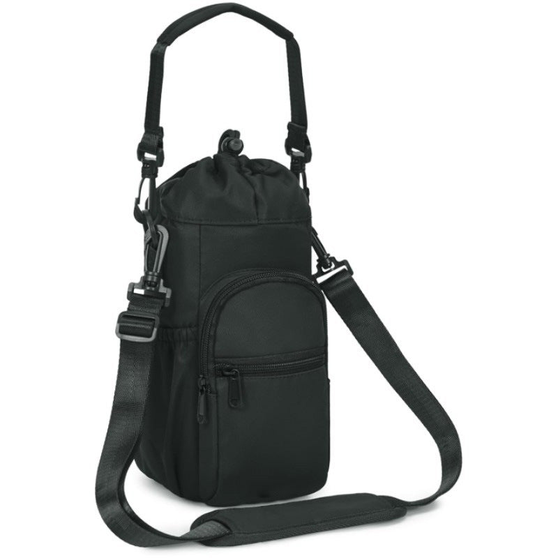 Black Insulated Cup Holder Bag with Adjustable Strap - Water Bottle Carrier with Lock Drawstring & Heatproof V888-ELOSUNG24505