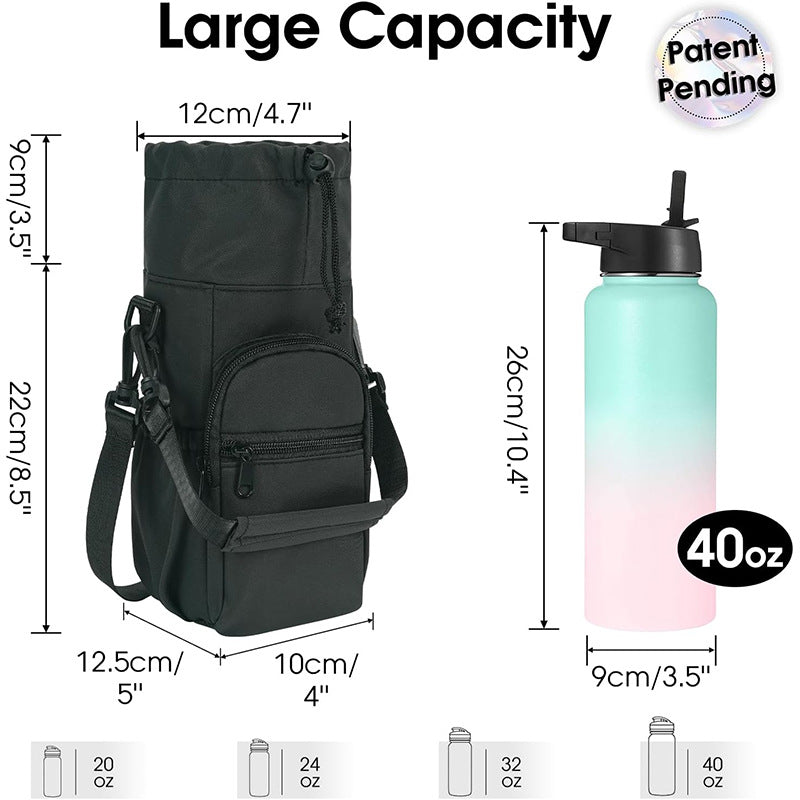 Black Insulated Cup Holder Bag with Adjustable Strap - Water Bottle Carrier with Lock Drawstring & Heatproof V888-ELOSUNG24505