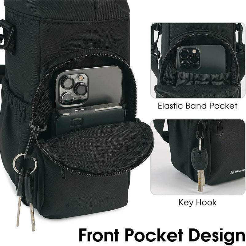 Black Insulated Cup Holder Bag with Adjustable Strap - Water Bottle Carrier with Lock Drawstring & Heatproof V888-ELOSUNG24505