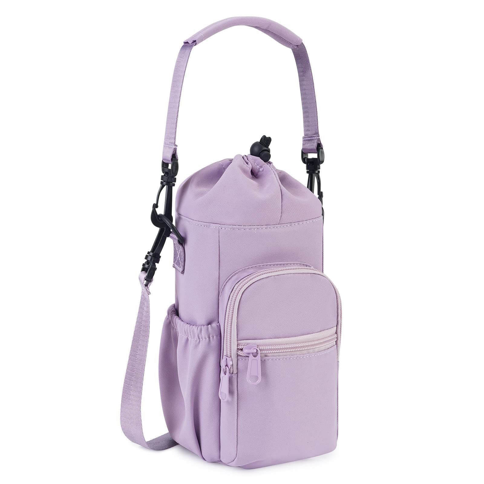 Purple Insulated Cup Holder Bag with Adjustable Strap - Water Bottle Carrier with Lock Drawstring & Heatproof V888-ELOSUNG24507