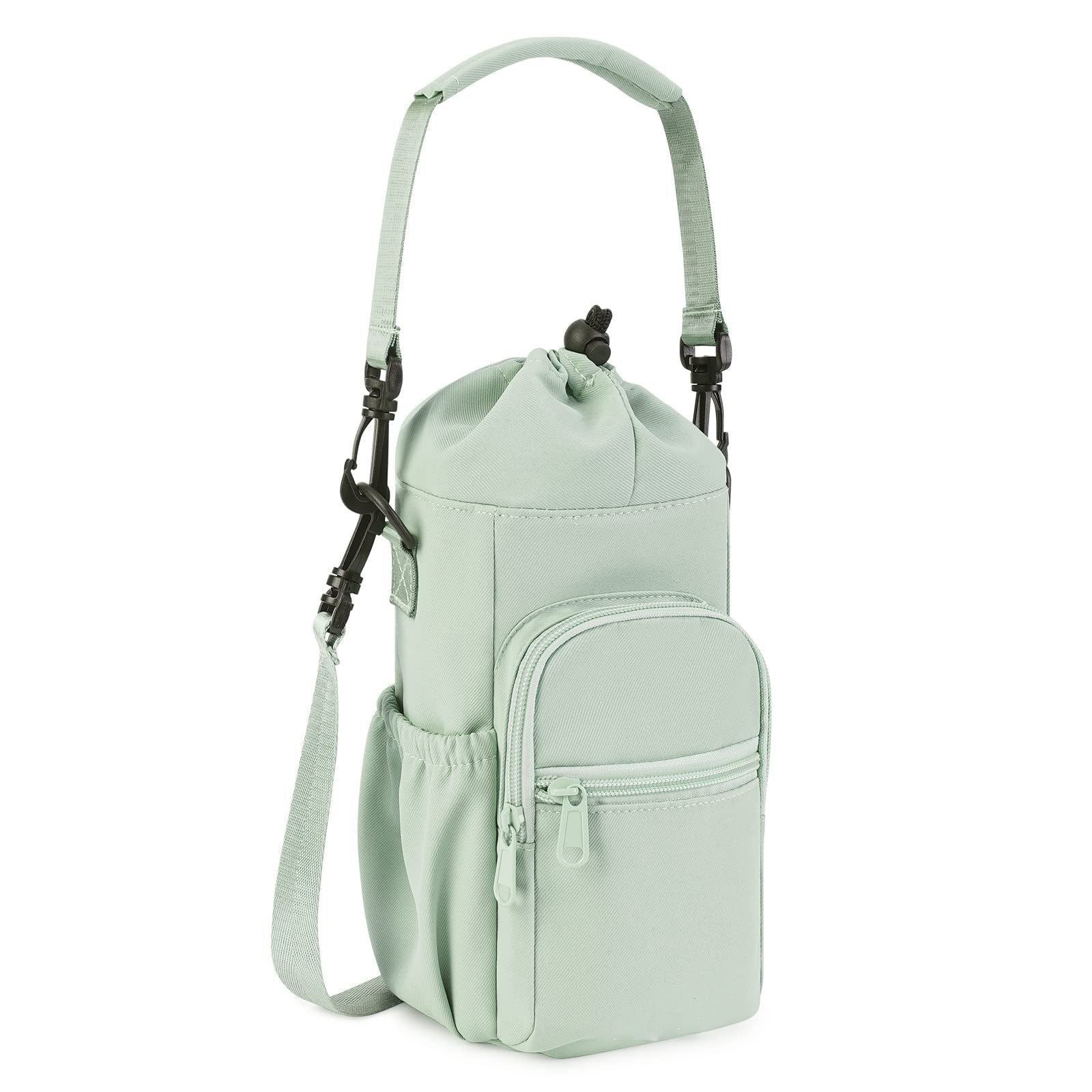 Green Insulated Cup Holder Bag with Adjustable Strap - Water Bottle Carrier with Lock Drawstring & Heatproof V888-ELOSUNG24508