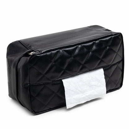 Black 2-Pack Car Tissue Box Holder Set - Universal Sun Visor & Seat Back PU Leather Organizer V888-ELOSUNG24510