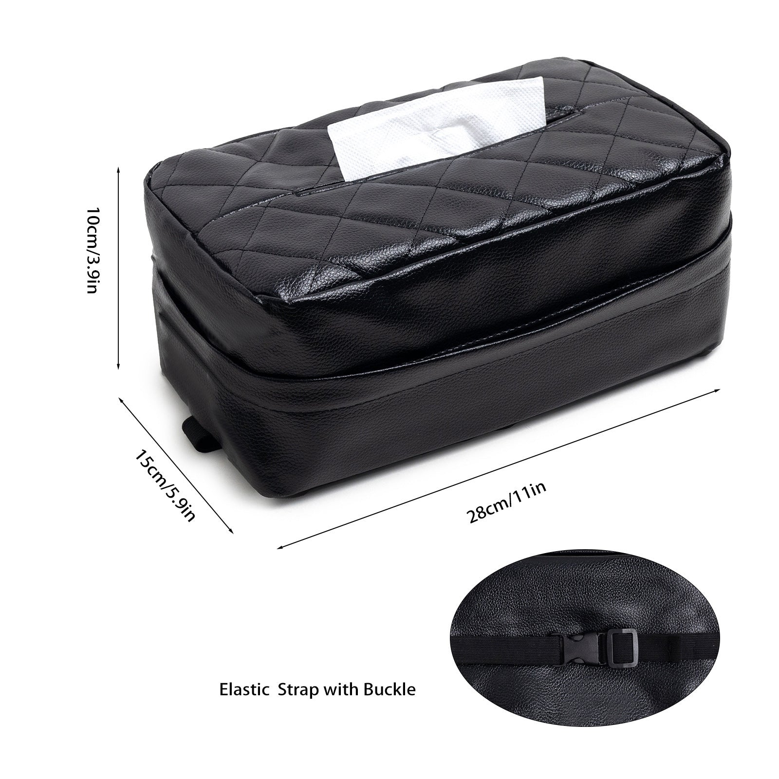 Black 2-Pack Car Tissue Box Holder Set - Universal Sun Visor & Seat Back PU Leather Organizer V888-ELOSUNG24510