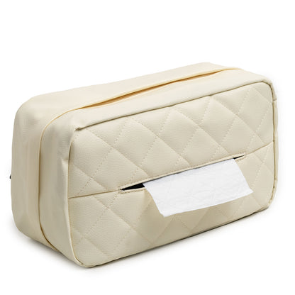 White 2-Pack Car Tissue Box Holder Set - Universal Sun Visor & Seat Back PU Leather Organizer V888-ELOSUNG24511