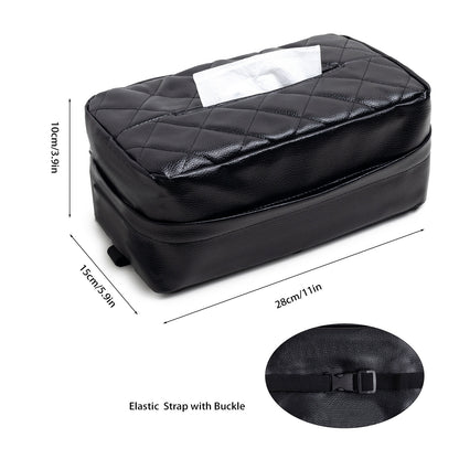 Brown 2-Pack Car Tissue Box Holder Set - Universal Sun Visor & Seat Back PU Leather Organizer V888-ELOSUNG24512