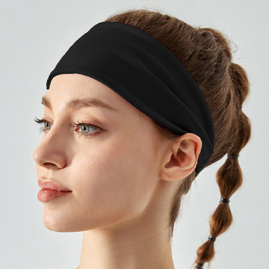 Black Premium Wide Yoga Headband - Breathable Nylon/Spandex Sweat-Wicking Hair Band for Women (49cm V888-ELOSUNG24543