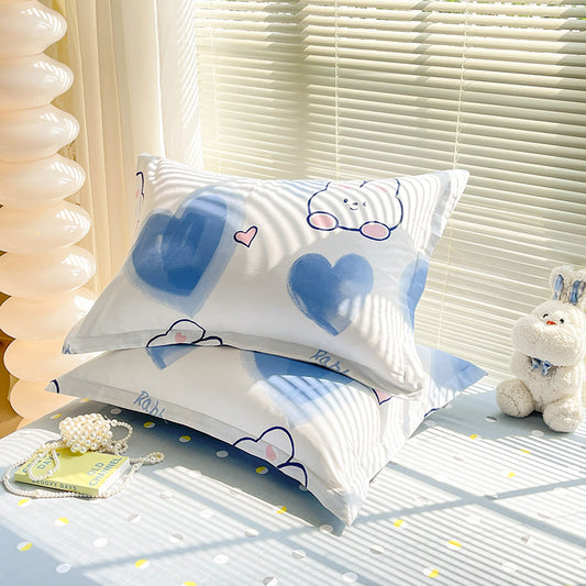 Blue Heart 100% Cotton Pillowcase Set (Pack of 2) - Breathable Standard Size 48x74cm Pure Cotton Pillow Covers V888-ELOSUNG24555