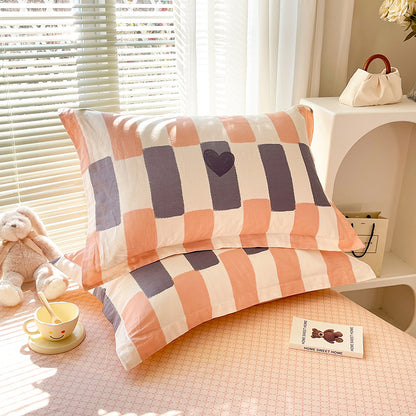 Orange Stripes 100% Cotton Pillowcase Set (Pack of 2) - Breathable Standard Size 48x74cm Pure Cotton Pillow V888-ELOSUNG24556