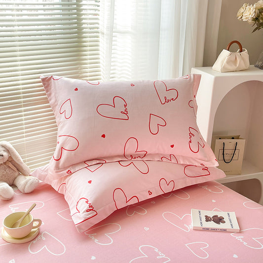 Pink Heart 100% Cotton Pillowcase Set (Pack of 2) - Breathable Standard Size 48x74cm Pure Cotton Pillow Covers V888-ELOSUNG24557