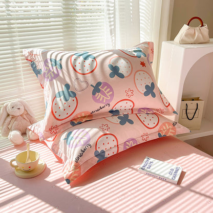 Strawberry Pattern 100% Cotton Pillowcase Set (Pack of 2) - Breathable Standard Size 48x74cm Pure Cotton V888-ELOSUNG24558