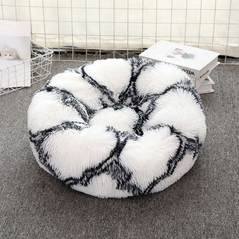 Black-white 50cm Cozy Round Pet Bed - Plush Cat & Dog Bed with Non-Slip Base, Machine Washable V888-ELOSUNG24572