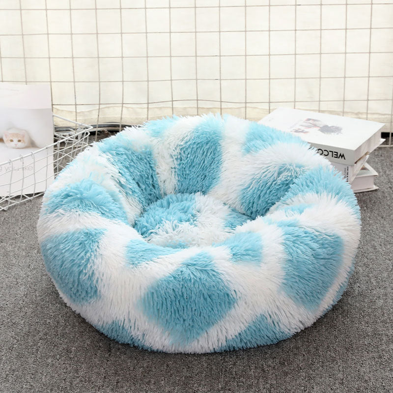 Blue-white 50cm Cozy Round Pet Bed - Plush Cat & Dog Bed with Non-Slip Base, Machine Washable V888-ELOSUNG24573