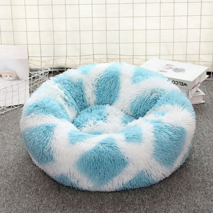 Blue-white 50cm Cozy Round Pet Bed - Plush Cat & Dog Bed with Non-Slip Base, Machine Washable V888-ELOSUNG24573