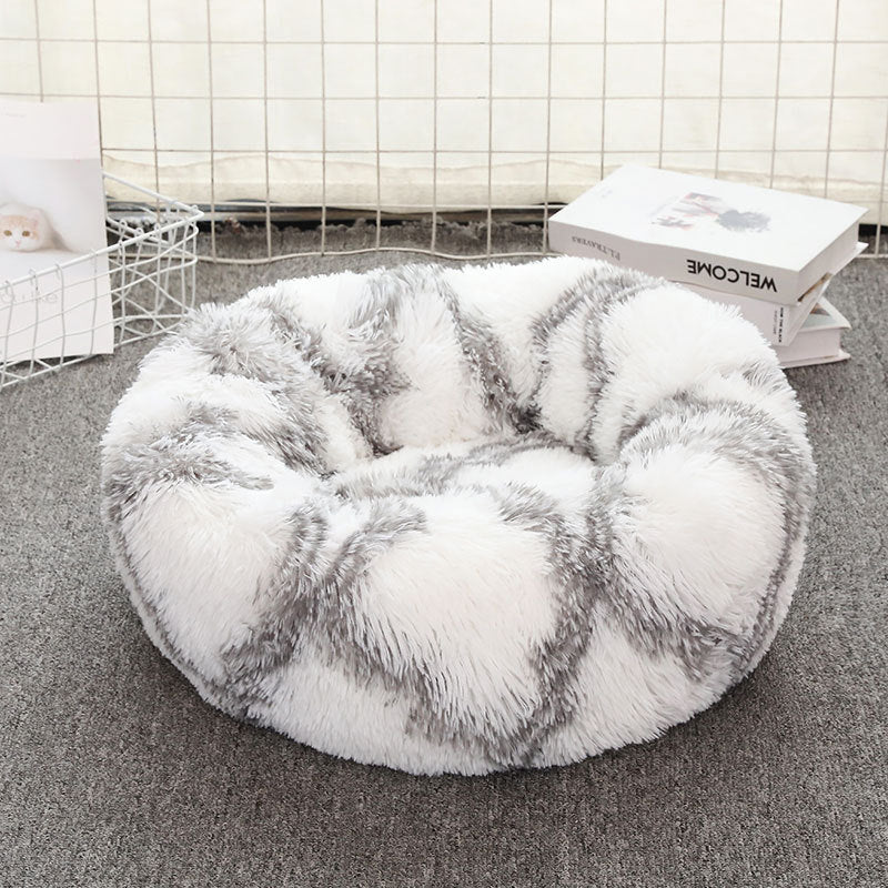 Grey-white 50cm Cozy Round Pet Bed - Plush Cat & Dog Bed with Non-Slip Base, Machine Washable V888-ELOSUNG24574