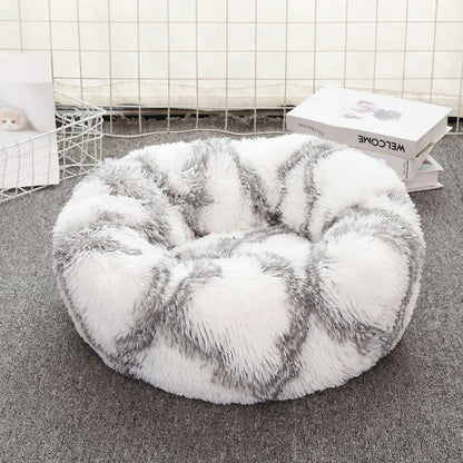 Grey-white 50cm Cozy Round Pet Bed - Plush Cat & Dog Bed with Non-Slip Base, Machine Washable V888-ELOSUNG24574