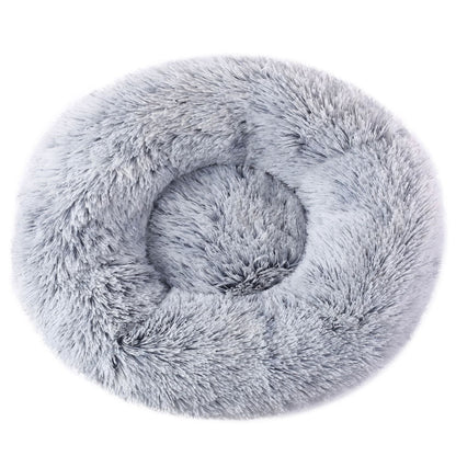 Grey 50cm Cozy Round Pet Bed - Plush Cat & Dog Bed with Non-Slip Base, Machine Washable V888-ELOSUNG24575