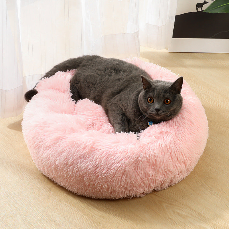 Grey 50cm Cozy Round Pet Bed - Plush Cat & Dog Bed with Non-Slip Base, Machine Washable V888-ELOSUNG24575