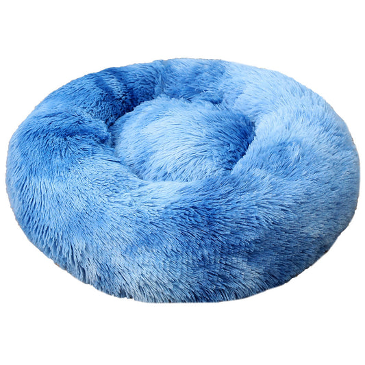 Tie-dye Baby Blue 50cm Cozy Round Pet Bed - Plush Cat & Dog Bed with Non-Slip Base, Machine Washable V888-ELOSUNG24576