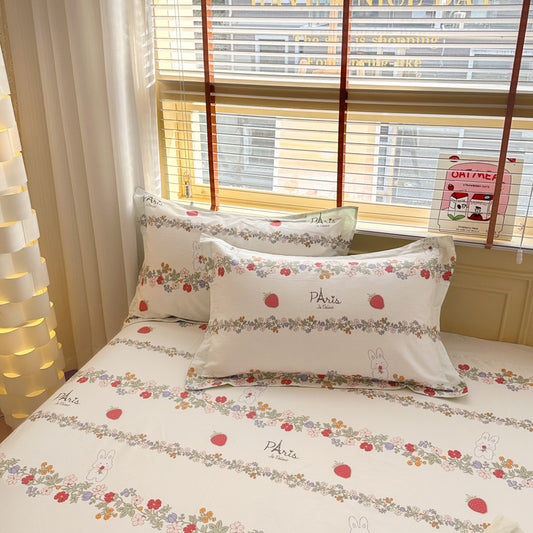 Strawberry Bunny 100% Cotton Pillowcase Set (Pack of 2) - Breathable Standard Size 48x74cm Pure Cotton Pillow V888-ELOSUNG24586