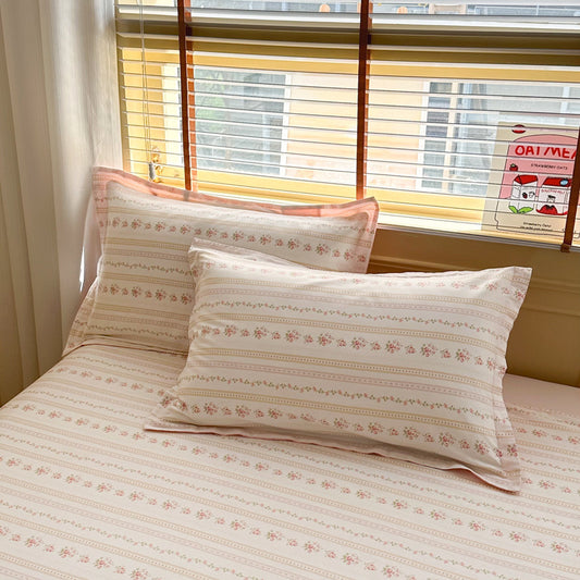 Flowers Pinstripe 100% Cotton Pillowcase Set (Pack of 2) - Breathable Standard Size 48x74cm Pure Cotton V888-ELOSUNG24587