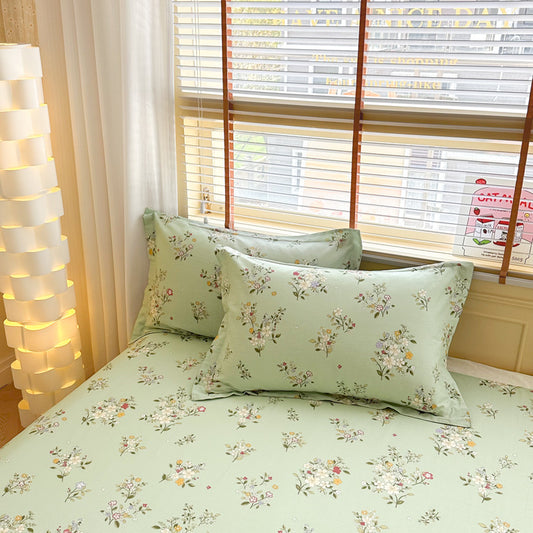 Green Flowers 100% Cotton Pillowcase Set (Pack of 2) - Breathable Standard Size 48x74cm Pure Cotton Pillow V888-ELOSUNG24588