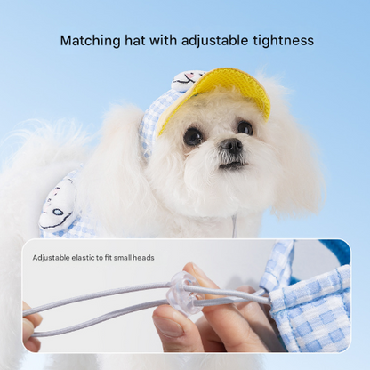 S Blue Pet Sun Hat with Adjustable Strap + Leash & Harness 3-Piece Set - Breathable Summer Cap for Dogs & V888-ELOSUNG24599