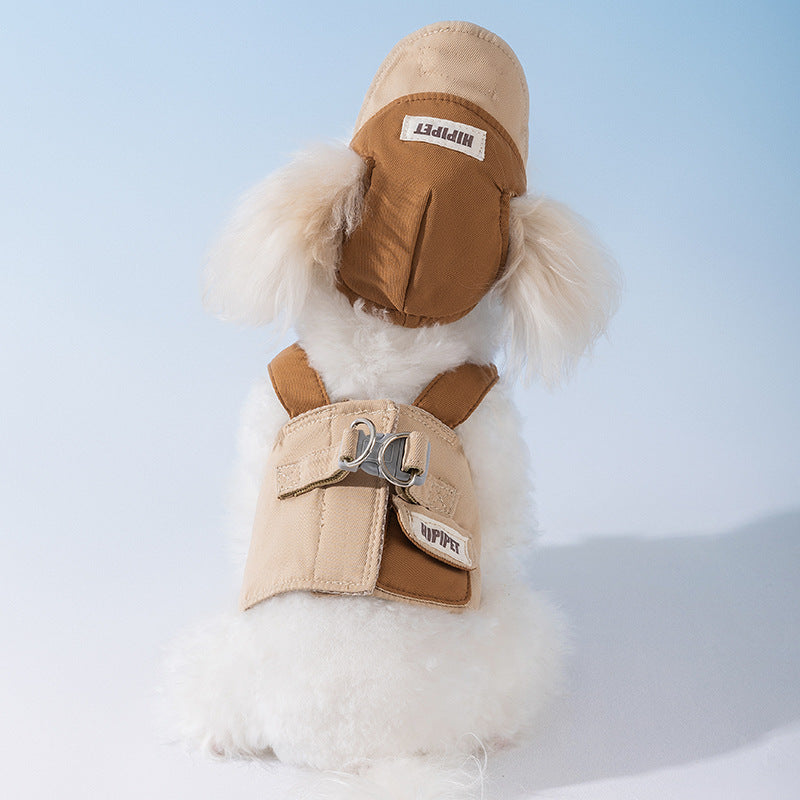S Brown Pet Sun Hat with Adjustable Strap + Leash & Harness 3-Piece Set - Breathable Summer Cap for Dogs & V888-ELOSUNG24609