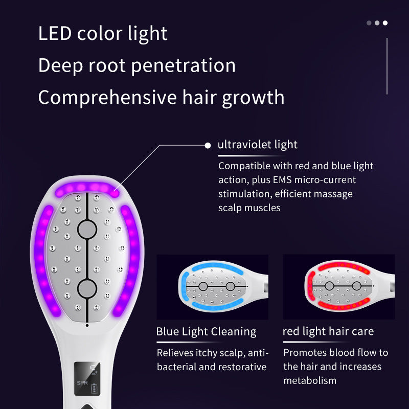Revitalizing LED Hair Growth Comb: EMS Microcurrent, Red & Blue Light Therapy, Scalp Massager V888-ELOSUNG24621