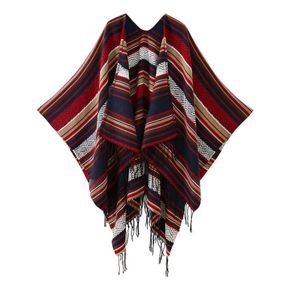 Red Elegant Jacquard Knit Shawl Wrap - Versatile Oversized Scarf (150cm x 130cm) V888-ELOSUNG24675