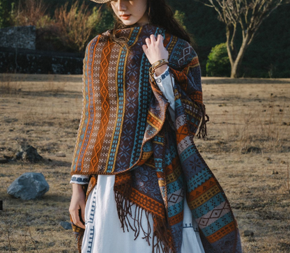 Red Elegant Jacquard Knit Shawl Wrap - Versatile Oversized Scarf (150cm x 130cm) V888-ELOSUNG24675
