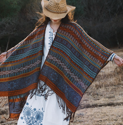 Red Elegant Jacquard Knit Shawl Wrap - Versatile Oversized Scarf (150cm x 130cm) V888-ELOSUNG24675