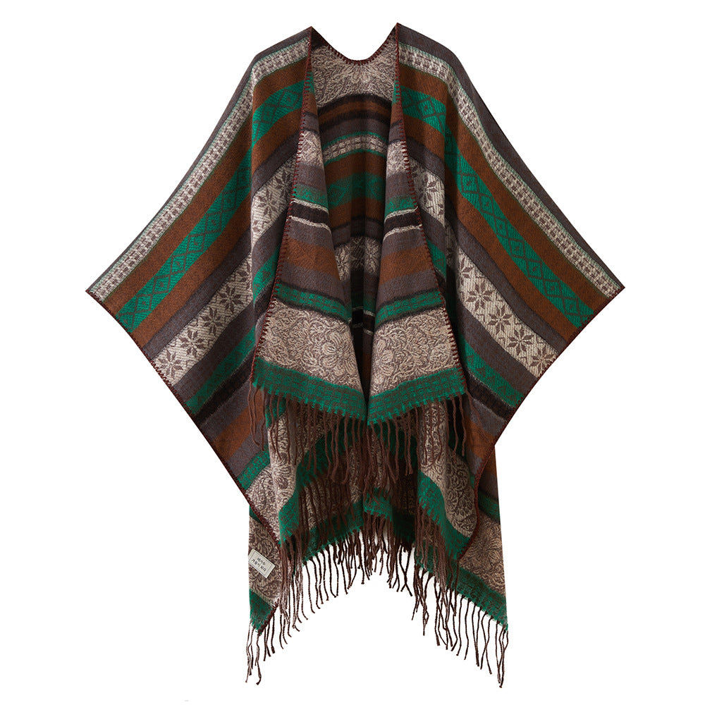 Green Elegant Jacquard Knit Shawl Wrap - Versatile Oversized Scarf (150cm x 130cm) V888-ELOSUNG24676