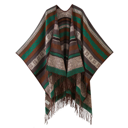 Green Elegant Jacquard Knit Shawl Wrap - Versatile Oversized Scarf (150cm x 130cm) V888-ELOSUNG24676