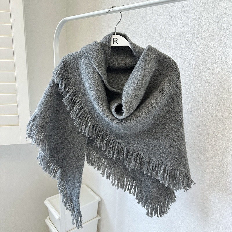 Grey Elegant Knit Scarf Shawl with Tassels - Versatile Warm Wrap (65cm x 175cm) V888-ELOSUNG24678