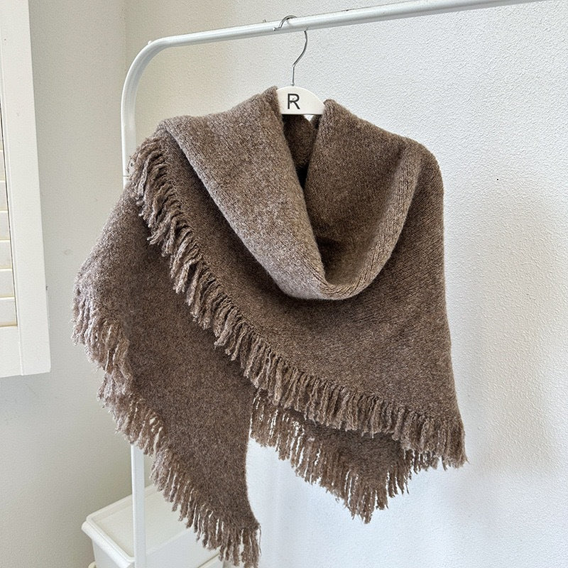 Coffee Elegant Knit Scarf Shawl with Tassels - Versatile Warm Wrap (65cm x 175cm) V888-ELOSUNG24680