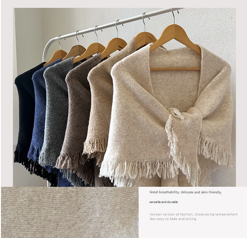 Beige Elegant Knit Scarf Shawl with Tassels - Versatile Warm Wrap (65cm x 175cm) V888-ELOSUNG24681