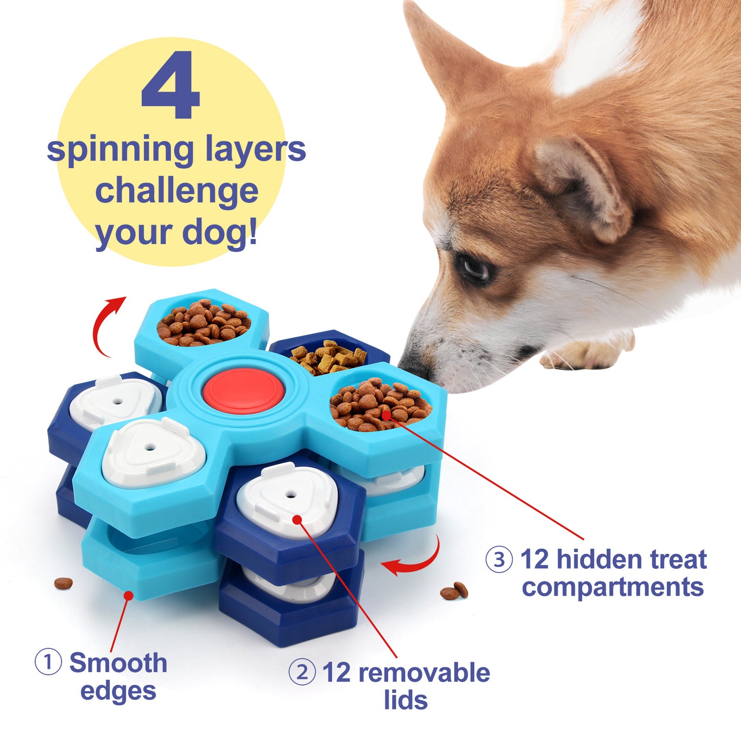 2Pcs Interactive Dog Puzzle Toy - 4 Spinning Layers Treat Dispensing Feeder for Mental Stimulation V888-ELOSUNG24687
