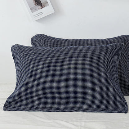 Dark Blue Breathable 4-Layer Cotton Gauze Pillow Towel Pair - Japanese Style Grid (52x75cm) V888-ELOSUNG24712