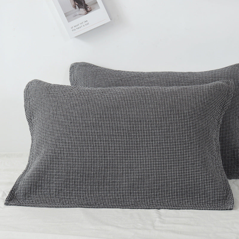 Grey Breathable 4-Layer Cotton Gauze Pillow Towel Pair - Japanese Style Grid (52x75cm) V888-ELOSUNG24713