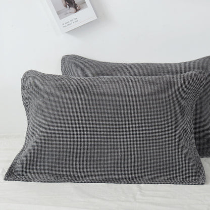 Grey Breathable 4-Layer Cotton Gauze Pillow Towel Pair - Japanese Style Grid (52x75cm) V888-ELOSUNG24713