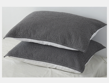 Grey Breathable 4-Layer Cotton Gauze Pillow Towel Pair - Japanese Style Grid (52x75cm) V888-ELOSUNG24713