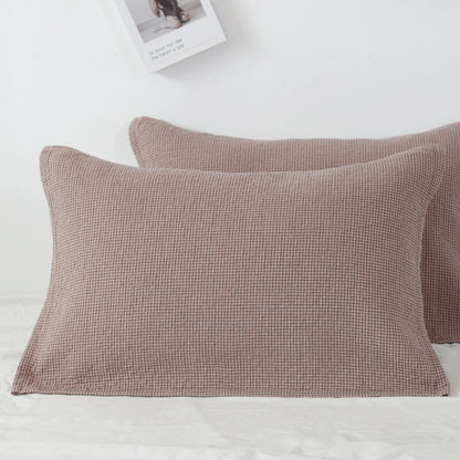 Brown Breathable 4-Layer Cotton Gauze Pillow Towel Pair - Japanese Style Grid (52x75cm) V888-ELOSUNG24714