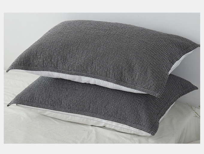 Brown Breathable 4-Layer Cotton Gauze Pillow Towel Pair - Japanese Style Grid (52x75cm) V888-ELOSUNG24714