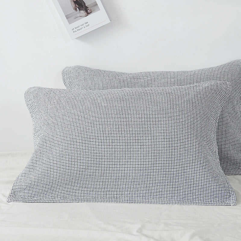 White Breathable 4-Layer Cotton Gauze Pillow Towel Pair - Japanese Style Grid (52x75cm) V888-ELOSUNG24715