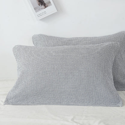 White Breathable 4-Layer Cotton Gauze Pillow Towel Pair - Japanese Style Grid (52x75cm) V888-ELOSUNG24715