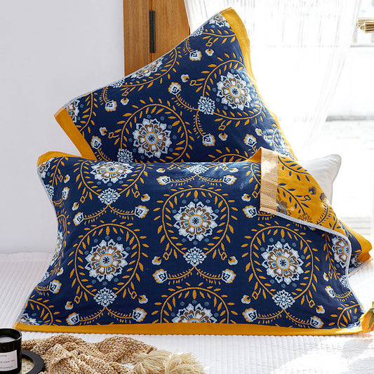 Single Blue Flower Butterfly Pillow Towel Premium Cotton Gauze Pillow Towel Pair - Simple Nordic Style V888-ELOSUNG24719